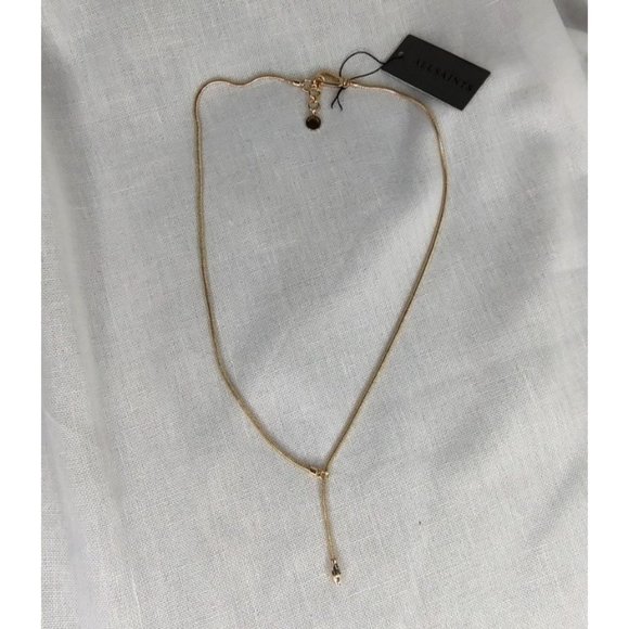 All Saints Necklace Gold Plated Pave Snake Head Lariat Pendant Slide - Picture 11 of 12